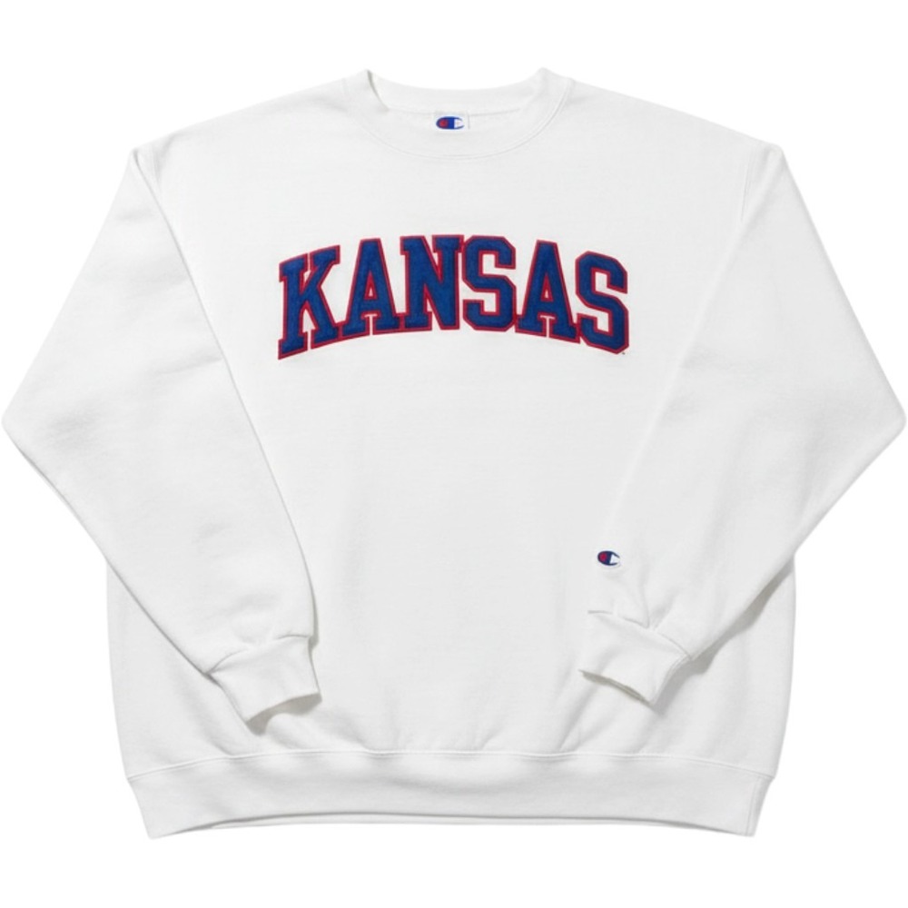Champion Kansas Jayhawks Sweatshirt White Crewneck Tackle Twill Mens 2XL CS1220